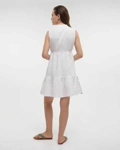 ΦΟΡΕΜΑ ΚΟΝΤΟ ΑΜΑΝΙΚΟ ΛΕΥΚΟ ΜΕ ΜΠΛΕ ΚΕΝΤΗΤΕΣ ΛΕΠΤΟΜΕΡΕΙΕΣ ONE SIZE (100% COTTON)