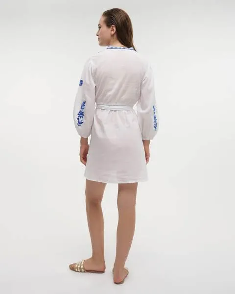 ΦΟΡΕΜΑ ΚΟΝΤΟ ΛΕΥΚΟ ΜΕ ΜΠΛΕ ONE SIZE (100% COTTON)