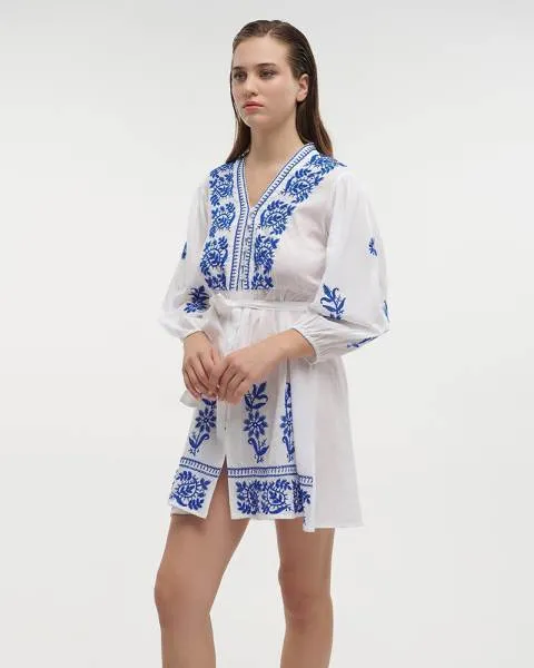 ΦΟΡΕΜΑ ΚΟΝΤΟ ΛΕΥΚΟ ΜΕ ΜΠΛΕ ONE SIZE (100% COTTON)