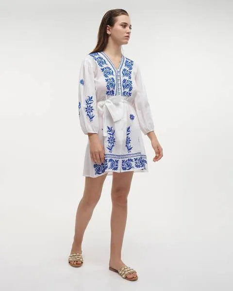 ΦΟΡΕΜΑ ΚΟΝΤΟ ΛΕΥΚΟ ΜΕ ΜΠΛΕ ONE SIZE (100% COTTON)