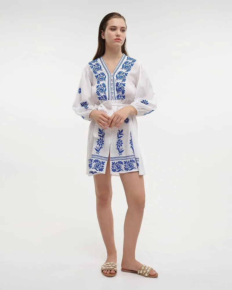 ΦΟΡΕΜΑ ΚΟΝΤΟ ΛΕΥΚΟ ΜΕ ΜΠΛΕ ONE SIZE (100% COTTON)