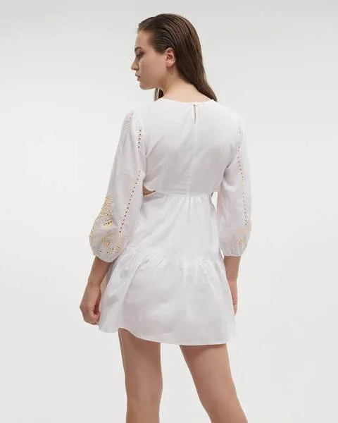 ΦΟΡΕΜΑ ΚΟΝΤΟ ΛΕΥΚΟ ΜΕ ΜΠΕΖ ONE SIZE (100% COTTON)