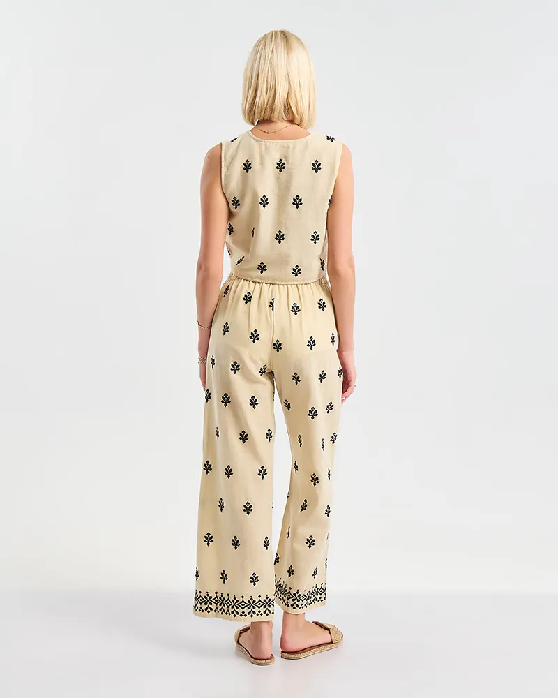 S/2 ΓΙΛΕΚΟ ΚΑΙ ΠΑΝΤΕΛΟΝΙ ΜΠΕΖ ΜΕ ΜΑΥΡΕΣ ΚΕΝΤΗΤΕΣ ΛΕΠΤΟΜΕΡΕΙΕΣ ONE SIZE (100% COTTON)