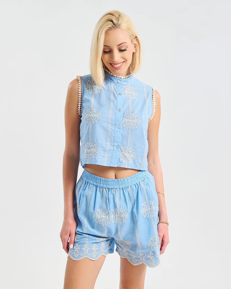 S/2 ΤΟΠ ΑΜΑΝΙΚΟ ΚΑΙ ΣΟΡΤΣΑΚΙ ΜΠΛΕ ΜΕ ΛΕΥΚΕΣ ΚΕΝΤΗΤΕΣ ΛΕΠΤΟΜΕΡΕΙΕΣ ONE SIZE (100% COTTON) S/2 ΤΟΠ ΑΜΑΝΙΚΟ ΚΑΙ ΣΟΡΤΣΑΚΙ ΜΠΛΕ ΜΕ ΛΕΥΚΕΣ ΚΕΝΤΗΤΕΣ ΛΕΠΤΟΜΕΡΕΙΕΣ ONE SIZE (100% COTTON)