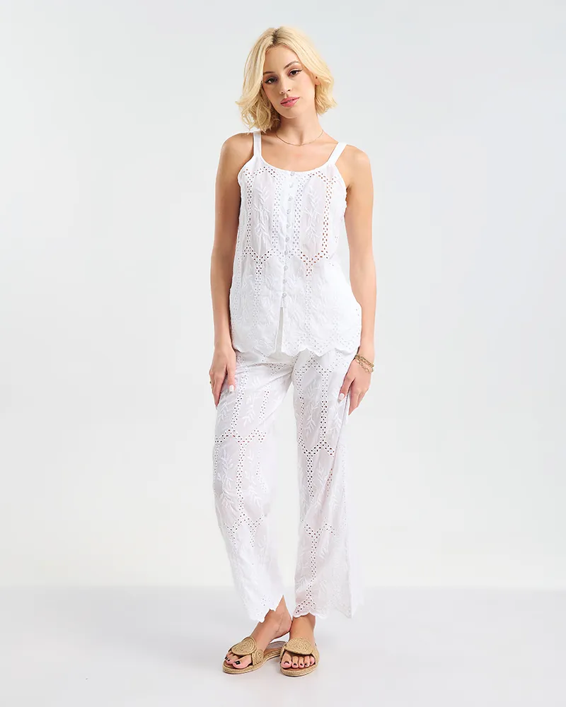 S/2 ΤΟΠ ΑΜΑΝΙΚΟ ΚΑΙ ΠΑΝΤΕΛΟΝΙ ΛΕΥΚΟ ΜΕ ΚΕΝΤΗΤΕΣ ΛΕΠΤΟΜΕΡΕΙΕΣ ONE SIZE (100% COTTON) S/2 ΤΟΠ ΑΜΑΝΙΚΟ ΚΑΙ ΠΑΝΤΕΛΟΝΙ ΛΕΥΚΟ ΜΕ ΚΕΝΤΗΤΕΣ ΛΕΠΤΟΜΕΡΕΙΕΣ ONE SIZE (100% COTTON)