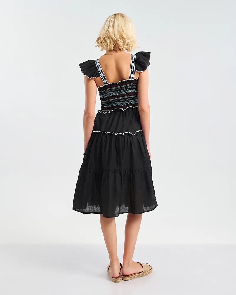 ΦΟΡΕΜΑ ΜΑΚΡΥ ΑΜΑΝΙΚΟ ΜΑΥΡΟ ΜΕ ΜΠΛΕ ΚΕΝΤΗΤΕΣ ΛΕΠΤΟΜΕΡΕΙΕΣ ONE SIZE (100% COTTON)