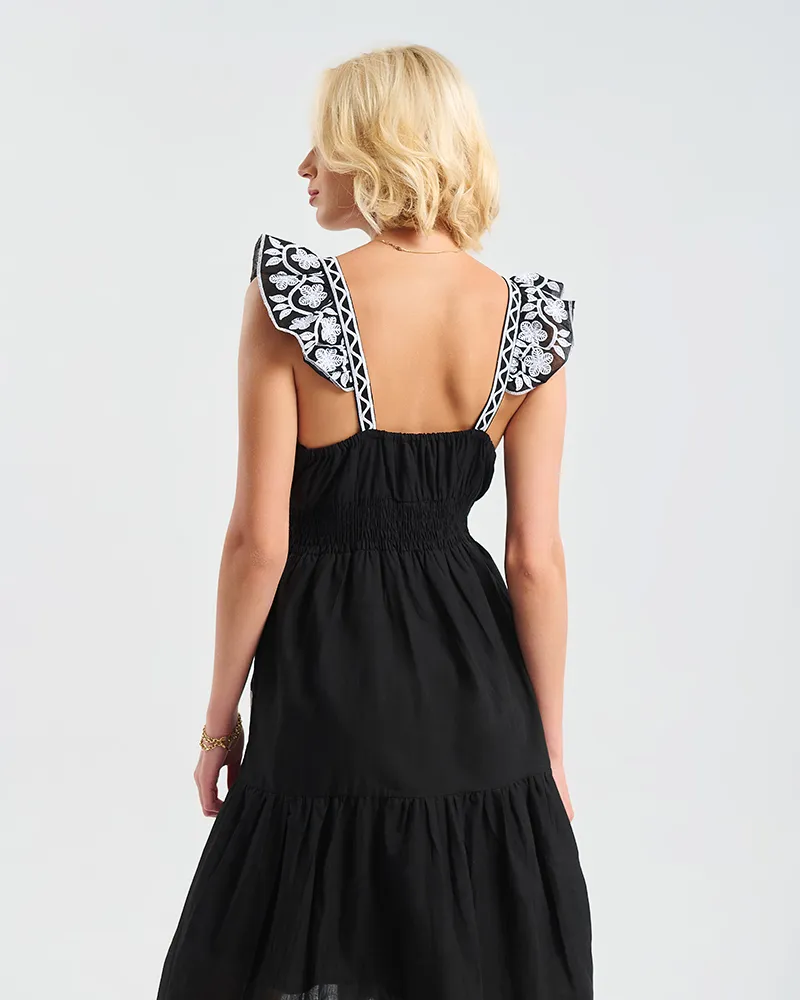 ΦΟΡΕΜΑ ΜΑΚΡΥ ΑΜΑΝΙΚΟ ΜΑΥΡΟ ΜΕ ΛΕΥΚΕΣ ΚΕΝΤΗΤΕΣ ΛΕΠΤΟΜΕΡΕΙΕΣ ONE SIZE (100% COTTON)