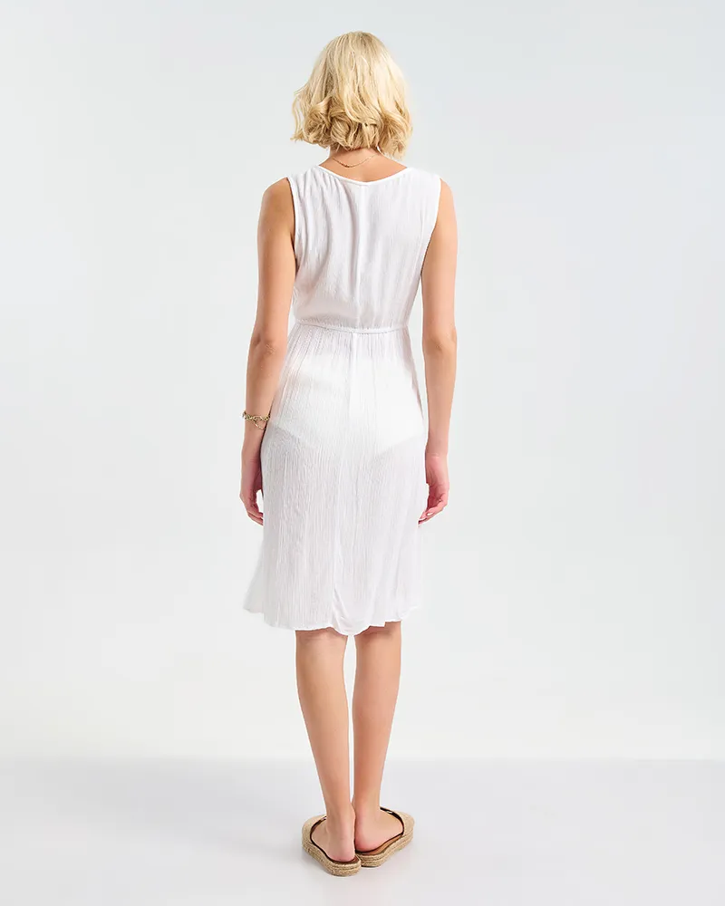 ΦΟΡΕΜΑ ΚΟΝΤΟ ΑΜΑΝΙΚΟ ΛΕΥΚΟ ΜΕ ΜΑΥΡΕΣ ΚΕΝΤΗΤΕΣ ΛΕΠΤΟΜΕΡΕΙΕΣ ONE SIZE (100% VISCOSE).