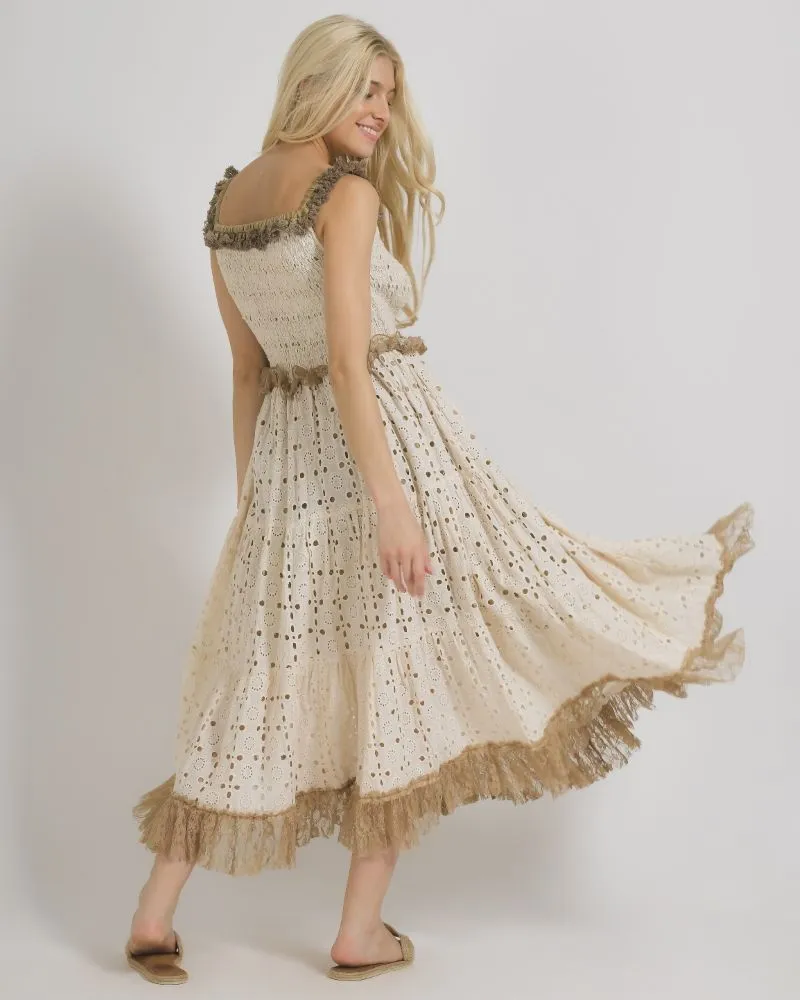 ΦΟΡΕΜΑ ΑΜΑΝΙΚΟ ΣΕ ΜΠΕΖ ΧΡΩΜΑ ME ΔΑΝΤΕΛΑ ONE SIZE (100% COTTON) .