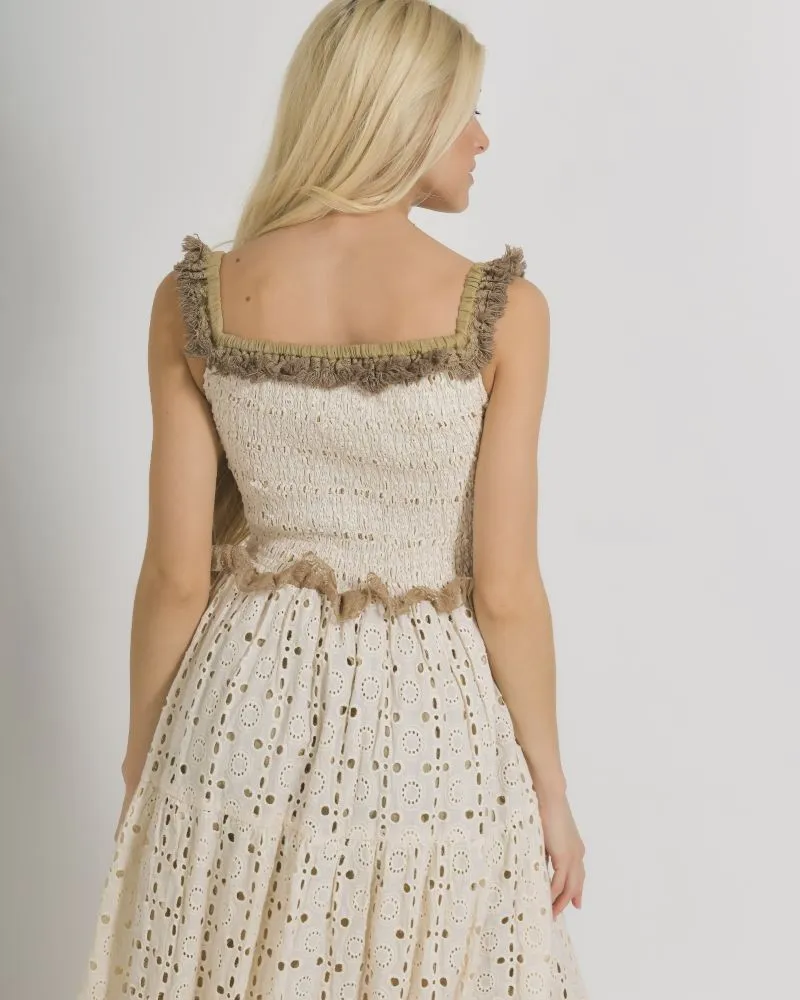 ΦΟΡΕΜΑ ΑΜΑΝΙΚΟ ΣΕ ΜΠΕΖ ΧΡΩΜΑ ME ΔΑΝΤΕΛΑ ONE SIZE (100% COTTON) .