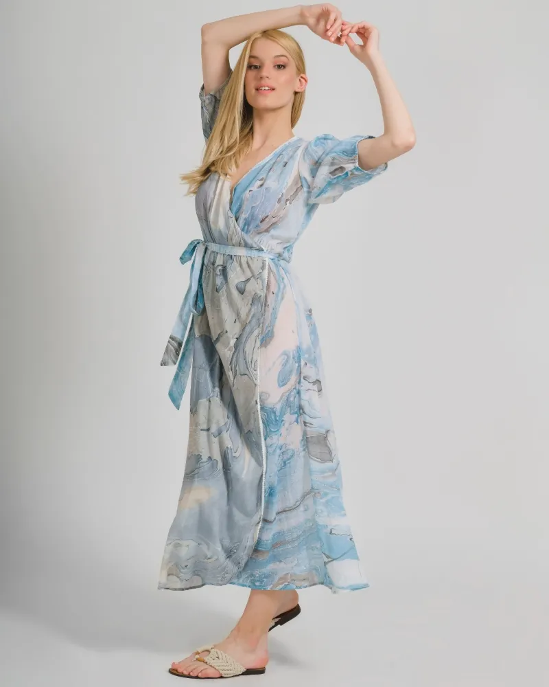 ΦΟΡΕΜΑ ΜΑΚΡΥ ΚΡΟΥΑΖΕ ΜΠΛΕ/ΓΚΡΙ ”MARBLE” ONE SIZE (100%COTTON)