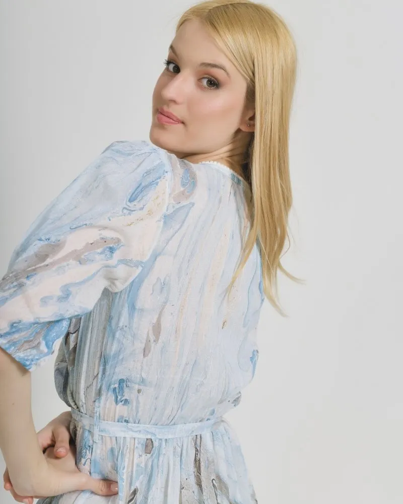 ΦΟΡΕΜΑ ΜΑΚΡΥ ΚΡΟΥΑΖΕ ΜΠΛΕ/ΓΚΡΙ ''MARBLE'' ONE SIZE (100%COTTON)