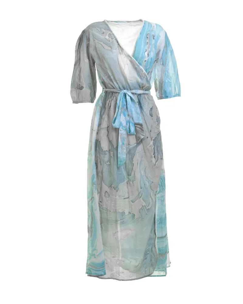 ΦΟΡΕΜΑ ΜΑΚΡΥ ΚΡΟΥΑΖΕ ΜΠΛΕ/ΓΚΡΙ ''MARBLE'' ONE SIZE (100%COTTON)