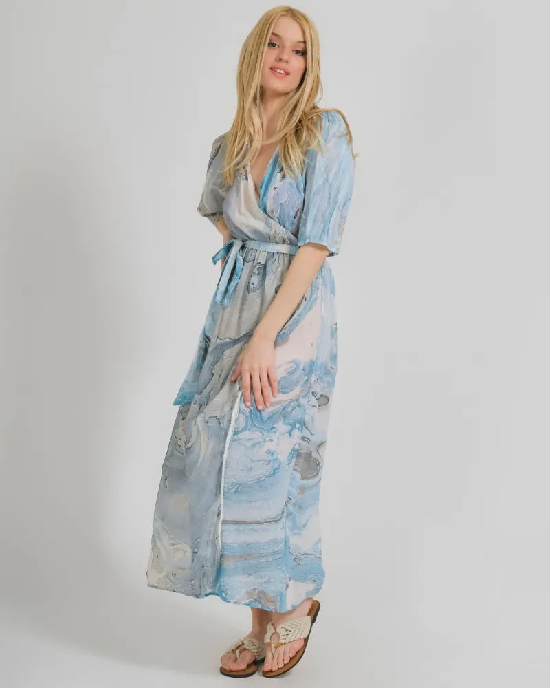 ΦΟΡΕΜΑ ΜΑΚΡΥ ΚΡΟΥΑΖΕ ΜΠΛΕ/ΓΚΡΙ ”MARBLE” ONE SIZE (100%COTTON)