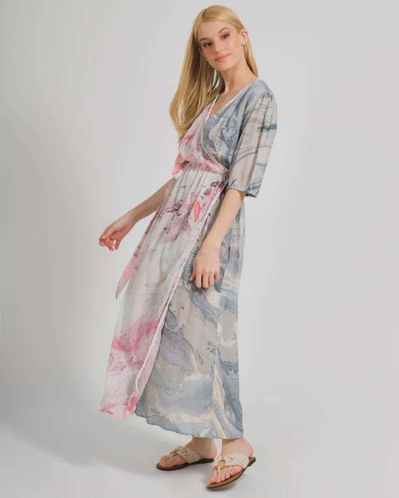 ΦΟΡΕΜΑ ΜΑΚΡΥ ΚΡΟΥΑΖΕ ΡΟΖ/ΓΚΡΙ ”MARBLE” ONE SIZE (100%COTTON)