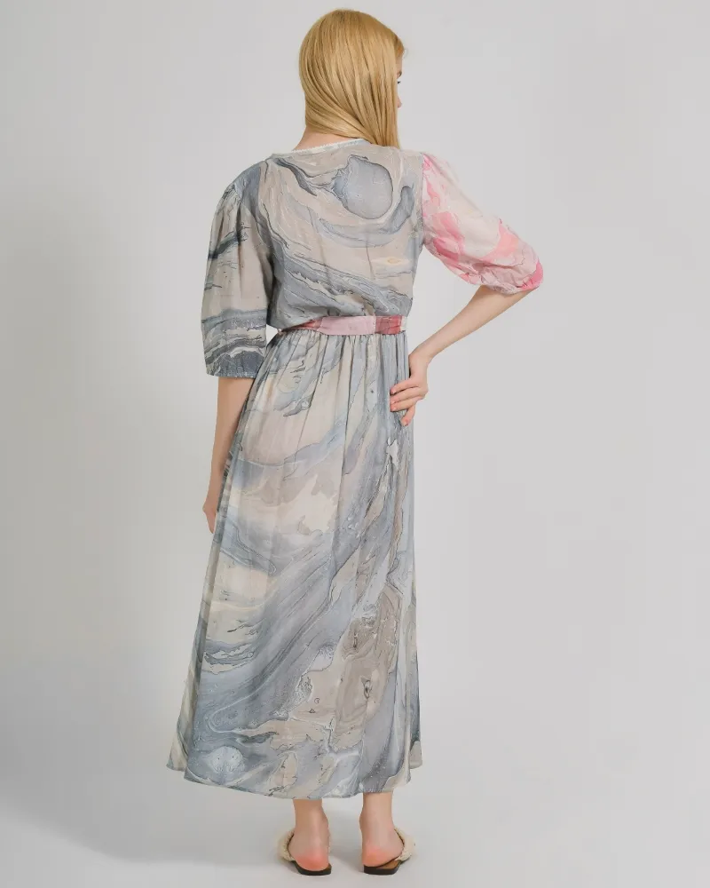 ΦΟΡΕΜΑ ΜΑΚΡΥ ΚΡΟΥΑΖΕ ΡΟΖ/ΓΚΡΙ ''MARBLE'' ONE SIZE (100%COTTON)