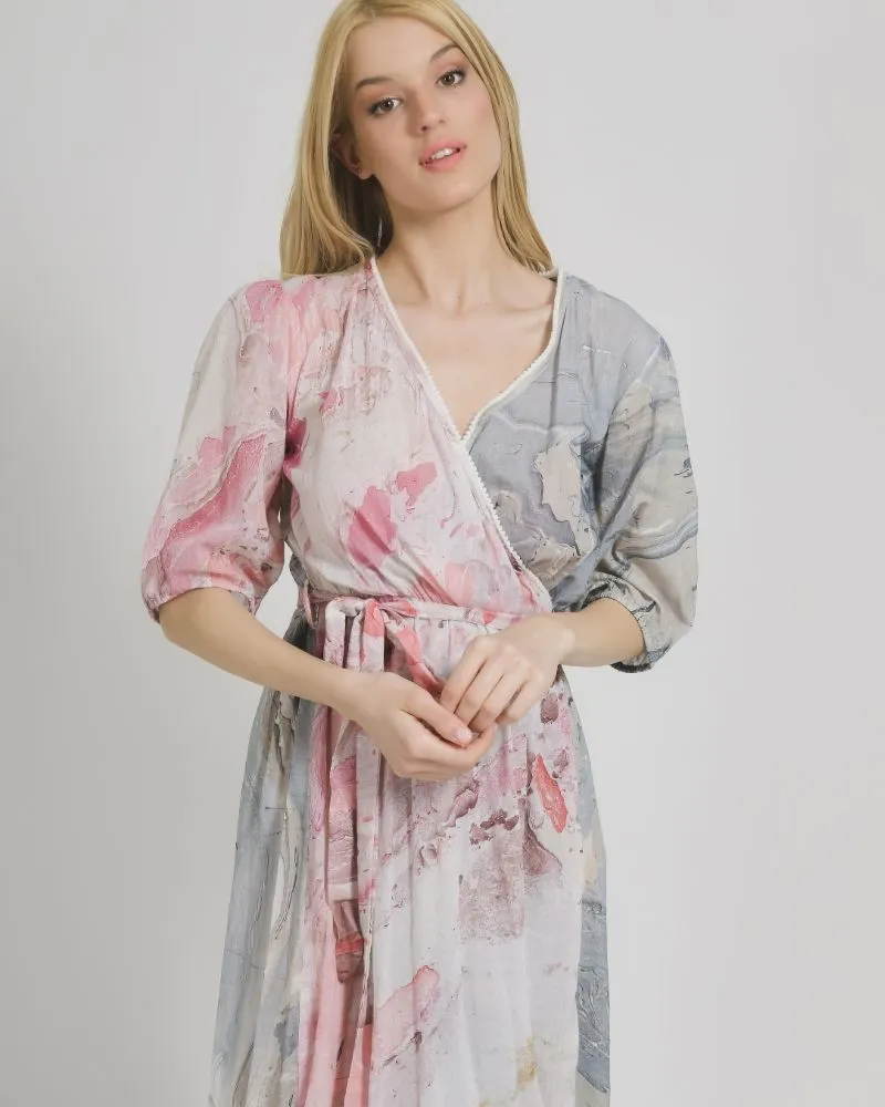 ΦΟΡΕΜΑ ΜΑΚΡΥ ΚΡΟΥΑΖΕ ΡΟΖ/ΓΚΡΙ ''MARBLE'' ONE SIZE (100%COTTON)