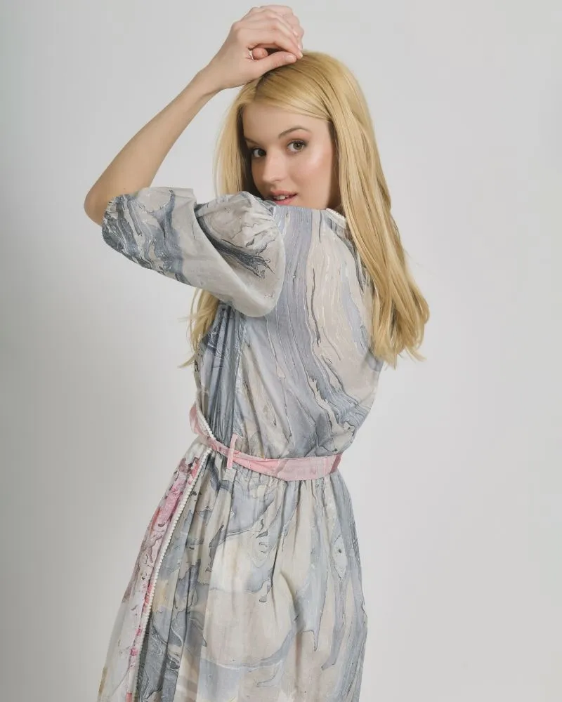 ΦΟΡΕΜΑ ΜΑΚΡΥ ΚΡΟΥΑΖΕ ΡΟΖ/ΓΚΡΙ ''MARBLE'' ONE SIZE (100%COTTON)