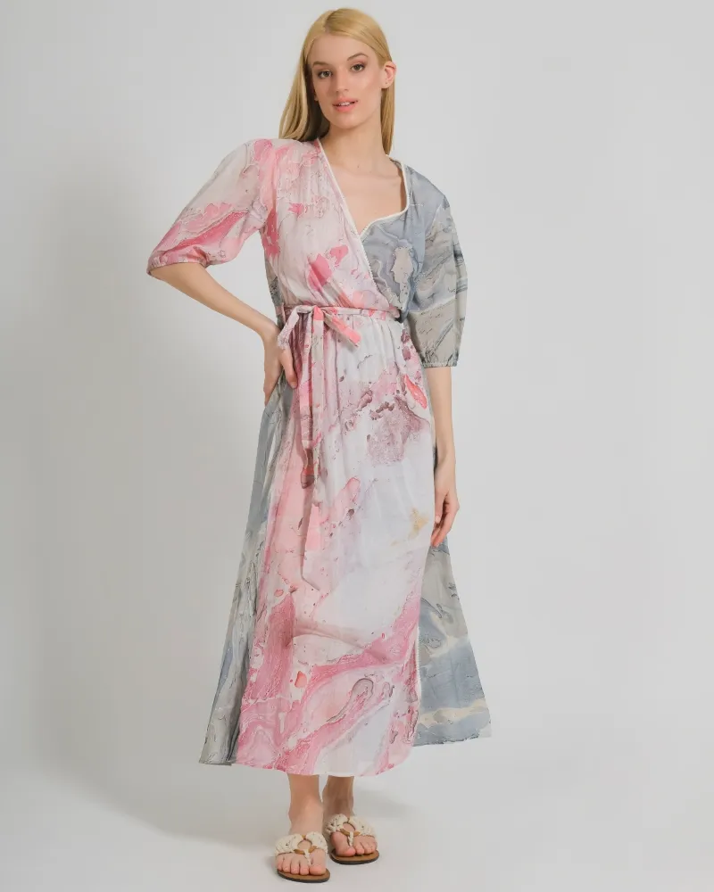 ΦΟΡΕΜΑ ΜΑΚΡΥ ΚΡΟΥΑΖΕ ΡΟΖ/ΓΚΡΙ ”MARBLE” ONE SIZE (100%COTTON)