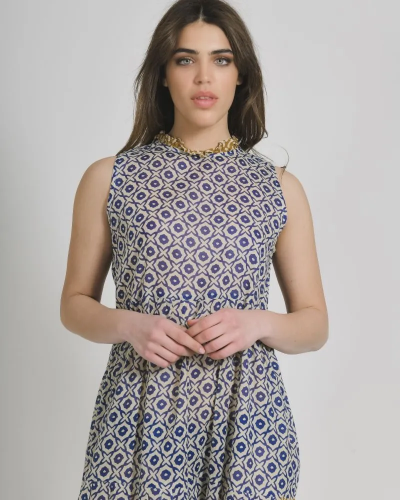 ΦΟΡΕΜΑ ΜΑΚΡΥ ΑΜΑΝΙΚΟ ΑΣΠΡΟ/ΜΠΛΕ ΜΕ ΜΟΥΣΤΑΡΔΙ ΛΕΠΤΟΜΕΡΕΙΕΣ ONE SIZE (100% COTTON)