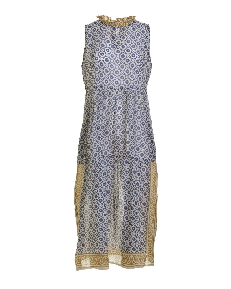 ΦΟΡΕΜΑ ΜΑΚΡΥ ΑΜΑΝΙΚΟ ΑΣΠΡΟ/ΜΠΛΕ ΜΕ ΜΟΥΣΤΑΡΔΙ ΛΕΠΤΟΜΕΡΕΙΕΣ ONE SIZE (100% COTTON)