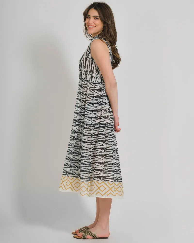 ΦΟΡΕΜΑ ΜΑΚΡΥ ΑΜΑΝΙΚΟ ΑΣΠΡΟ/ΜΑΥΡΟ ΜΕ ΜΟΥΣΤΑΡΔΙ ΛΕΠΤΟΜΕΡΕΙΕΣ ONE SIZE (100% COTTON).