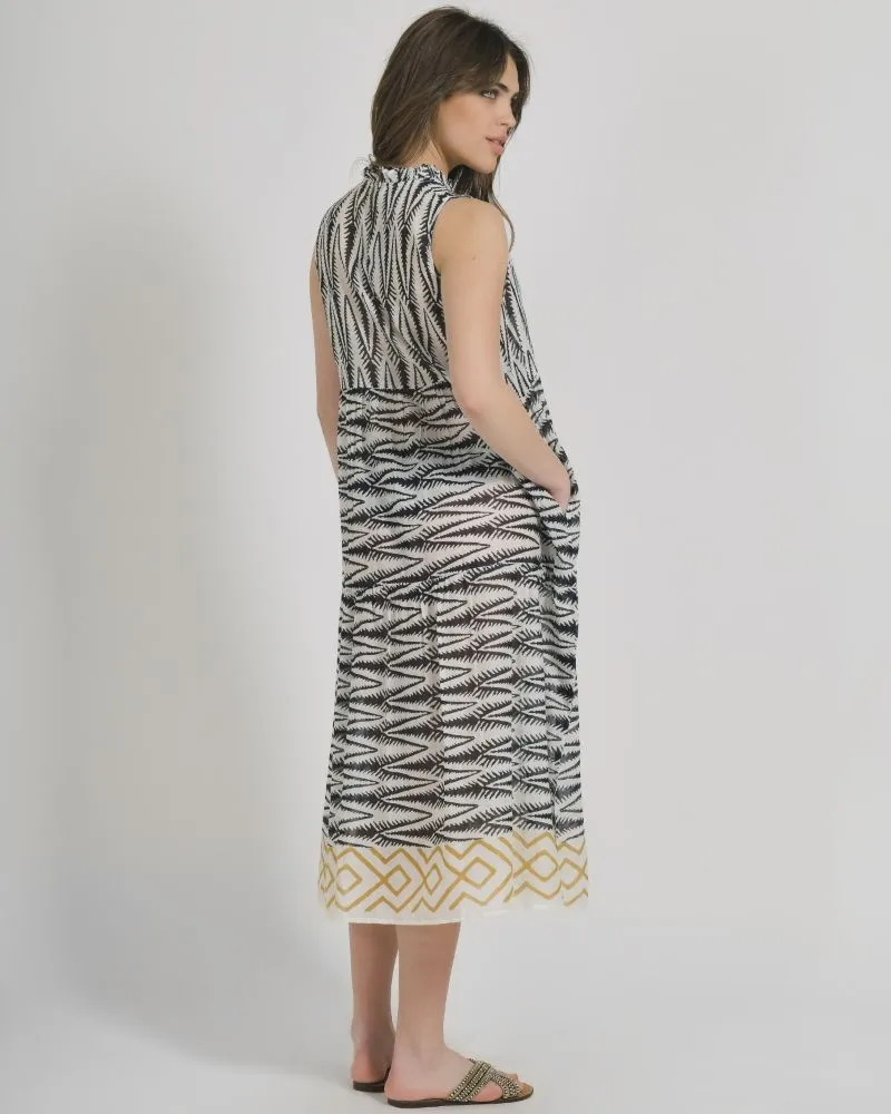 ΦΟΡΕΜΑ ΜΑΚΡΥ ΑΜΑΝΙΚΟ ΑΣΠΡΟ/ΜΑΥΡΟ ΜΕ ΜΟΥΣΤΑΡΔΙ ΛΕΠΤΟΜΕΡΕΙΕΣ ONE SIZE (100% COTTON).