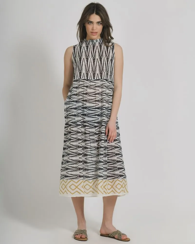 ΦΟΡΕΜΑ ΜΑΚΡΥ ΑΜΑΝΙΚΟ ΑΣΠΡΟ/ΜΑΥΡΟ ΜΕ ΜΟΥΣΤΑΡΔΙ ΛΕΠΤΟΜΕΡΕΙΕΣ ONE SIZE (100% COTTON).