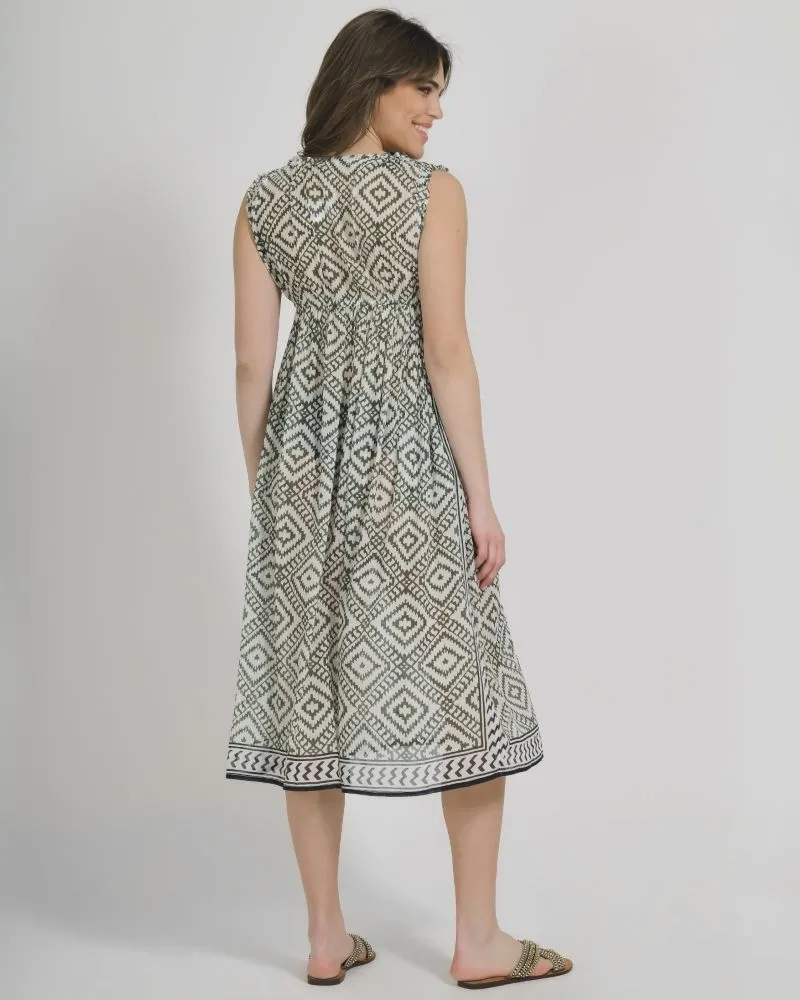 ΦΟΡΕΜΑ ΜΑΚΡΥ ΑΜΑΝΙΚΟ ΑΣΠΡΟ/ΠΡΑΣΙΝΟ ΜΕ ΜΑΥΡΕΣ ΛΕΠΤΟΜΕΡΕΙΕΣ ONE SIZE (100% COTTON)