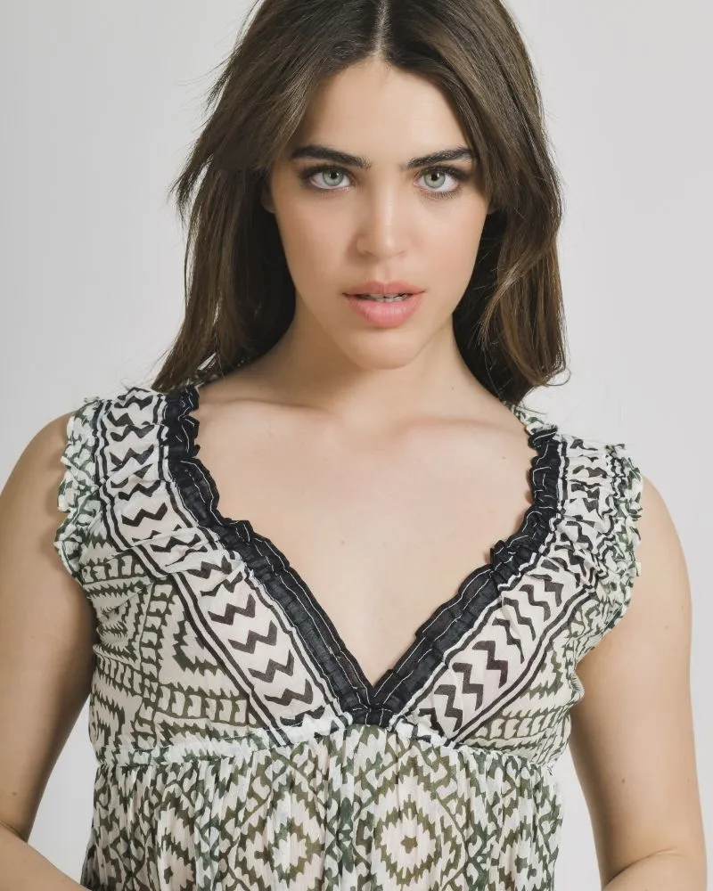 ΦΟΡΕΜΑ ΜΑΚΡΥ ΑΜΑΝΙΚΟ ΑΣΠΡΟ/ΠΡΑΣΙΝΟ ΜΕ ΜΑΥΡΕΣ ΛΕΠΤΟΜΕΡΕΙΕΣ ONE SIZE (100% COTTON)