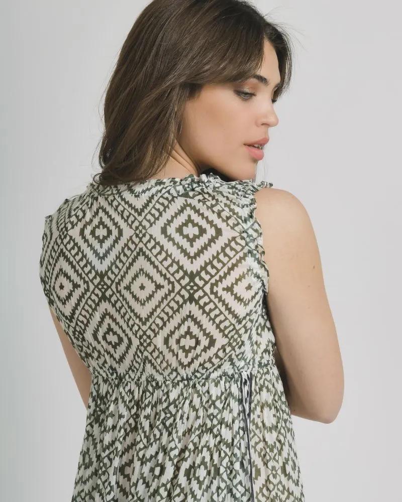 ΦΟΡΕΜΑ ΜΑΚΡΥ ΑΜΑΝΙΚΟ ΑΣΠΡΟ/ΠΡΑΣΙΝΟ ΜΕ ΜΑΥΡΕΣ ΛΕΠΤΟΜΕΡΕΙΕΣ ONE SIZE (100% COTTON)