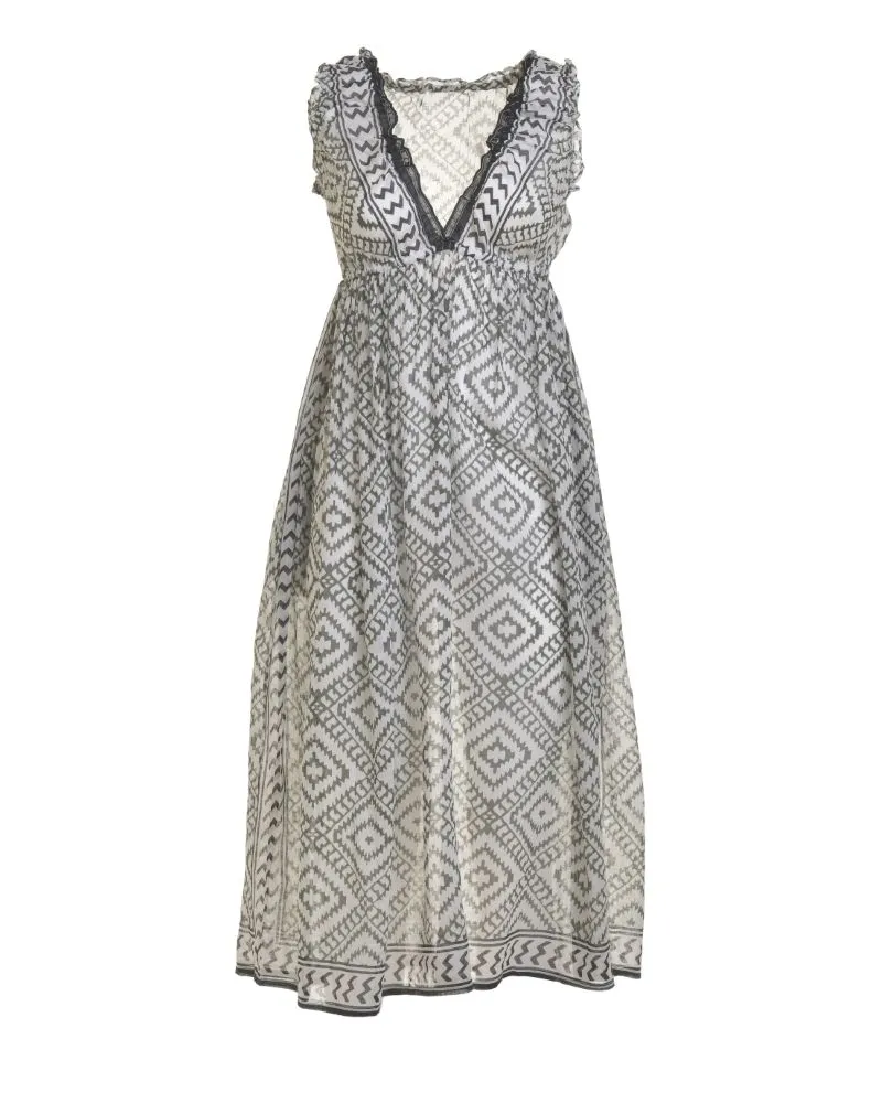 ΦΟΡΕΜΑ ΜΑΚΡΥ ΑΜΑΝΙΚΟ ΑΣΠΡΟ/ΠΡΑΣΙΝΟ ΜΕ ΜΑΥΡΕΣ ΛΕΠΤΟΜΕΡΕΙΕΣ ONE SIZE (100% COTTON)