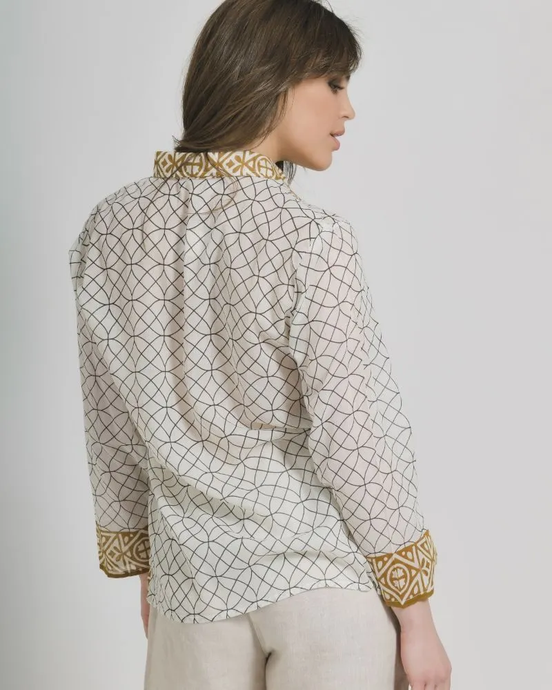 ΠΟΥΚΑΜΙΣΟ ΑΣΠΡΟΜΑΥΡΟ ΜΕ ΜΟΥΣΤΑΡΔΙ ΛΕΠΤΟΜΕΡΕΙΕΣ ΠΛΙΣΕ ONE SIZE (100% COTTON)