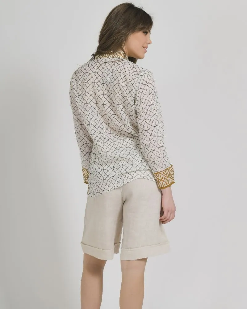 ΠΟΥΚΑΜΙΣΟ ΑΣΠΡΟΜΑΥΡΟ ΜΕ ΜΟΥΣΤΑΡΔΙ ΛΕΠΤΟΜΕΡΕΙΕΣ ΠΛΙΣΕ ONE SIZE (100% COTTON)