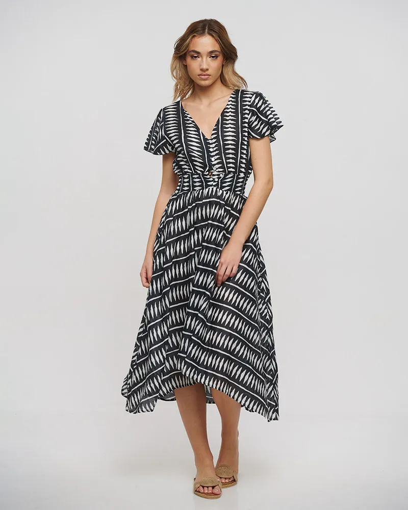 ΦΟΡΕΜΑ ΚΟΝΤΟ ΜΕ ΑΝΟΙΓΜΑ ΣΤΗ ΠΛΑΤΗ ΑΣΠΡΟΜΑΥΡΗ ONE SIZE (100% COTTON)