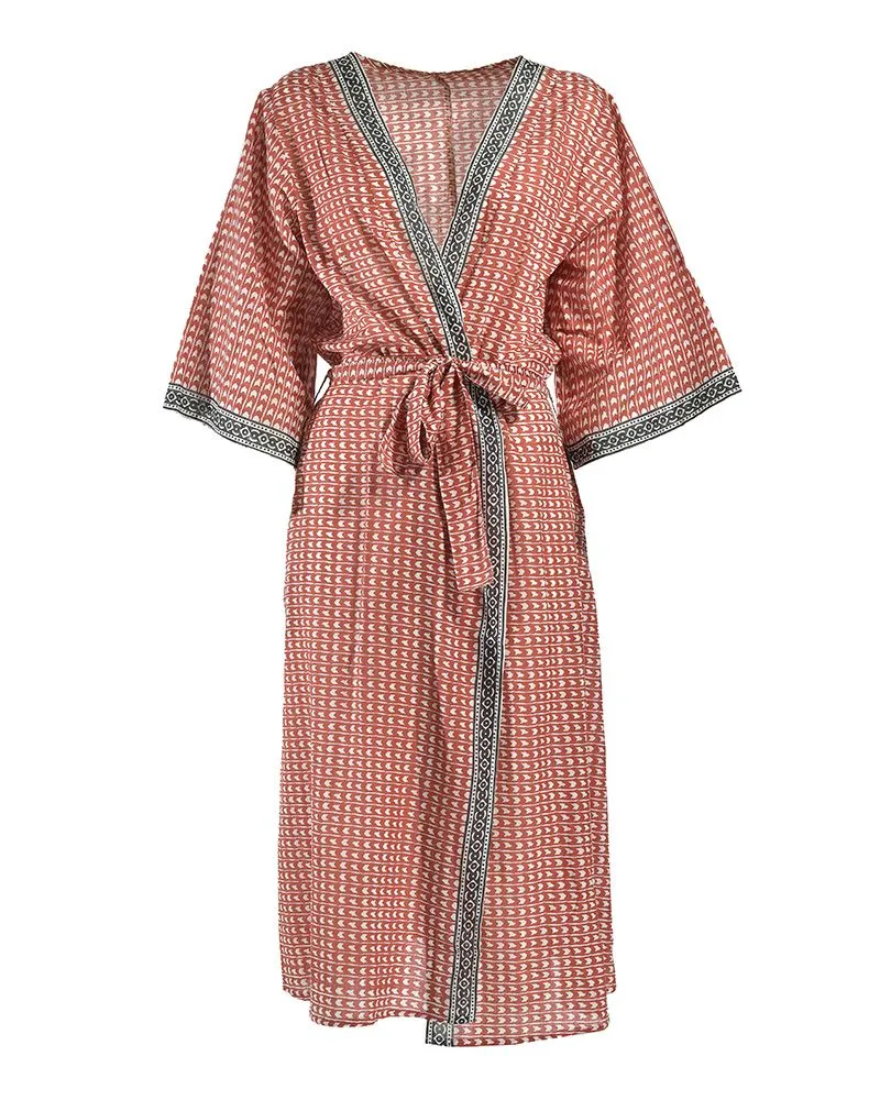 ΚΙΜΟΝΟ ΜΑΚΡΥ ΜΕ ΖΩΝΗ ΚΟΚΚΙΝΟ/ΛΕΥΚΟ/ΜΑΥΡΟ ONE SIZE (100% COTTON)