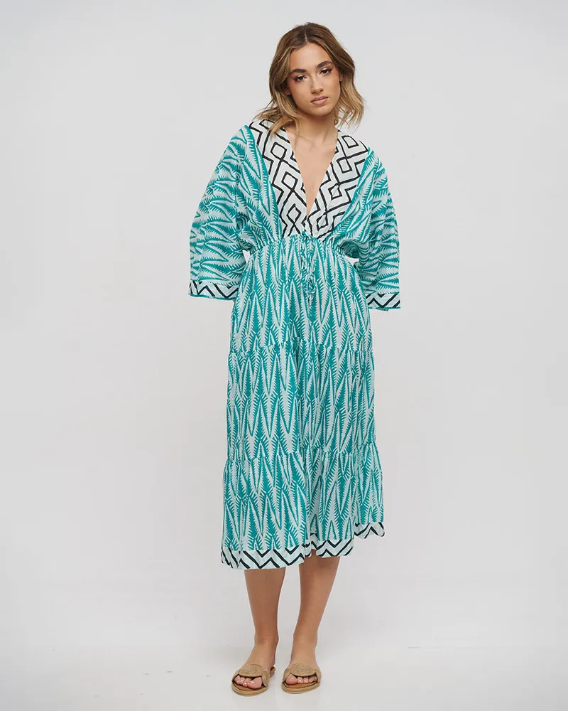 ΦΟΡΕΜΑ ΜΑΚΡΥ ΜΕ 3/4 ΜΑΝΙΚΙ ΠΡΑΣΙΝΟ/ΛΕΥΚΟ/ΜΑΥΡΟ ONE SIZE (100% COTTON)