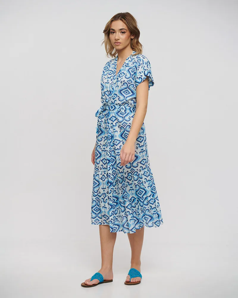 ΚΙΜΟΝΟ ΜΑΚΡΥ ΜΕ ΖΩΝΗ ΜΠΛΕ/ΓΑΛΑΖΙΟ/ΛΕΥΚΟ ONE SIZE (100% COTTON)