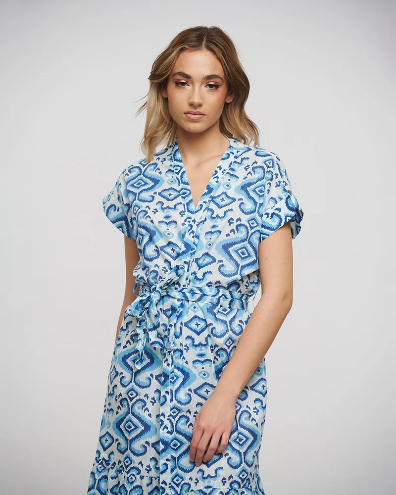 ΚΙΜΟΝΟ ΜΑΚΡΥ ΜΕ ΖΩΝΗ ΜΠΛΕ/ΓΑΛΑΖΙΟ/ΛΕΥΚΟ ONE SIZE (100% COTTON)