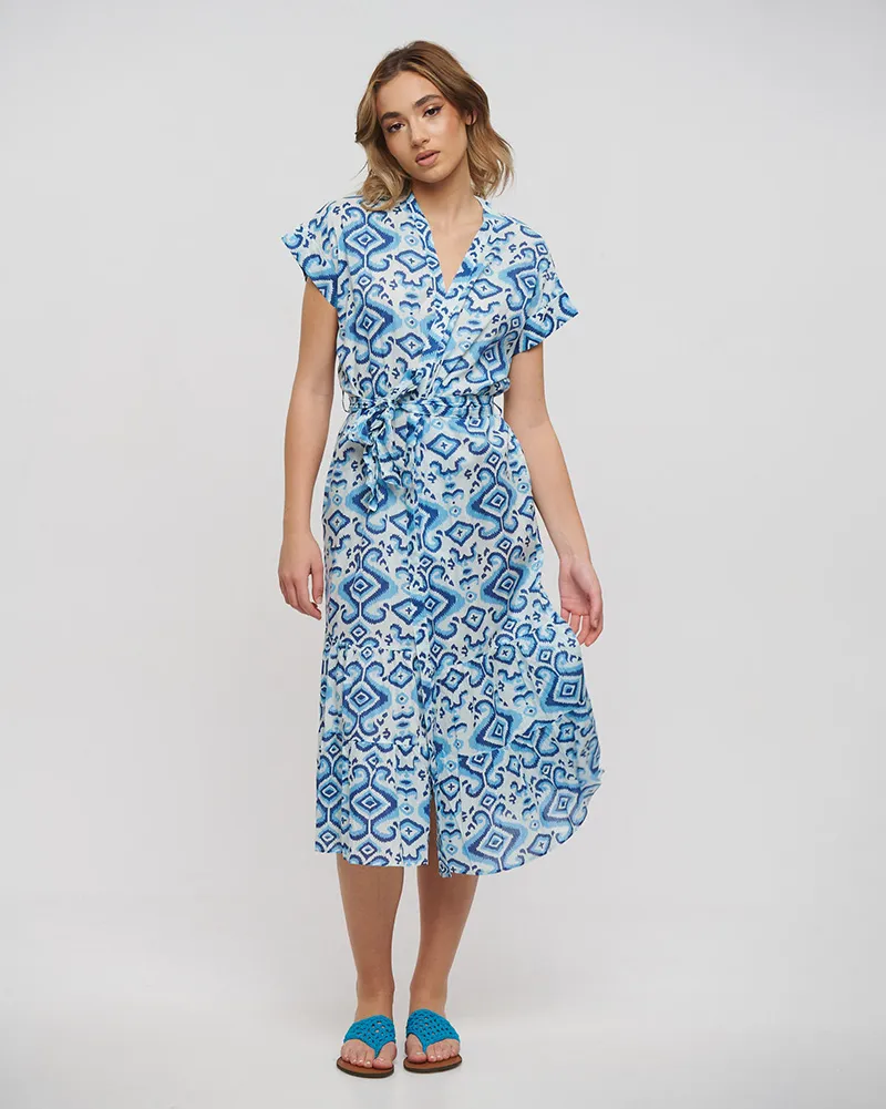 ΚΙΜΟΝΟ ΜΑΚΡΥ ΜΕ ΖΩΝΗ ΜΠΛΕ/ΓΑΛΑΖΙΟ/ΛΕΥΚΟ ONE SIZE (100% COTTON)