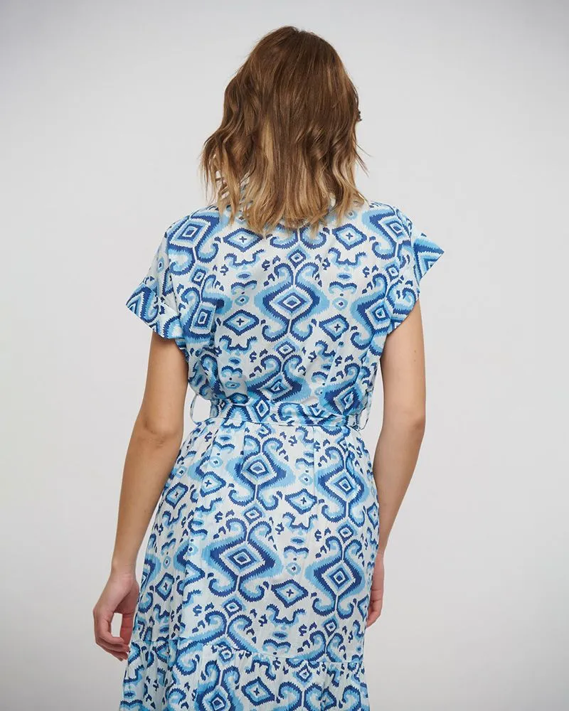 ΚΙΜΟΝΟ ΜΑΚΡΥ ΜΕ ΖΩΝΗ ΜΠΛΕ/ΓΑΛΑΖΙΟ/ΛΕΥΚΟ ONE SIZE (100% COTTON)