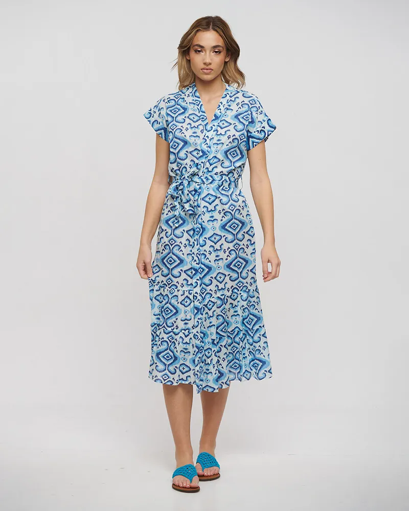 ΚΙΜΟΝΟ ΜΑΚΡΥ ΜΕ ΖΩΝΗ ΜΠΛΕ/ΓΑΛΑΖΙΟ/ΛΕΥΚΟ ONE SIZE (100% COTTON)