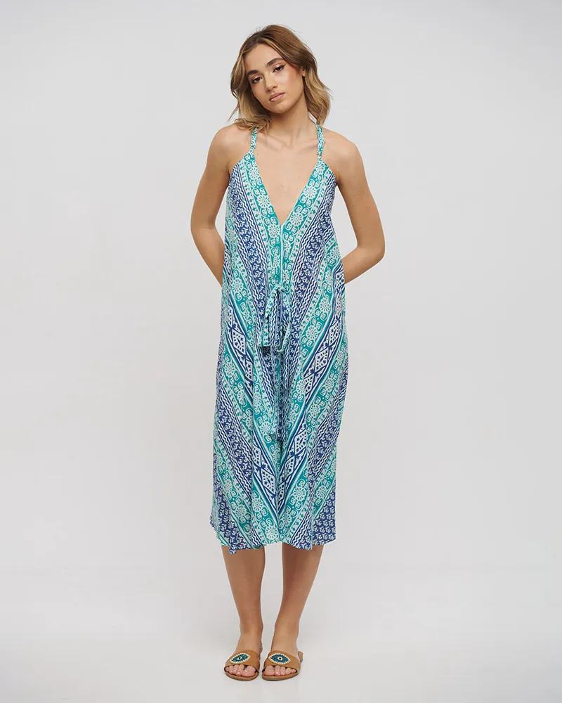 ΦΟΡΕΜΑ ΜΑΚΡΥ ΑΜΑΝΙΚΟ ΜΠΛΕ/ΠΡΑΣΙΝΟ ONE SIZE (100% COTTON)