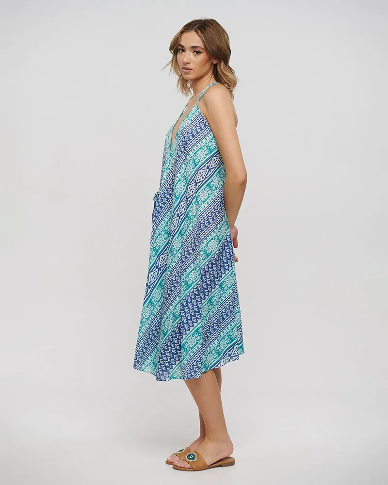 ΦΟΡΕΜΑ ΜΑΚΡΥ ΑΜΑΝΙΚΟ ΜΠΛΕ/ΠΡΑΣΙΝΟ ONE SIZE (100% COTTON)