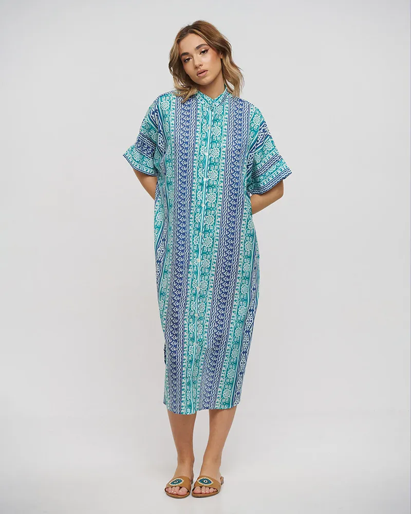 ΠΟΥΚΑΜΙΣΑ ΜΑΚΡΙΑ ΜΕ ΚΟΝΤΟ ΜΑΝΙΚΙ ΜΠΛΕ/ΠΡΑΣΙΝΟ ONE SIZE (100% COTTON)