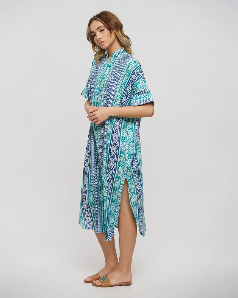 ΠΟΥΚΑΜΙΣΑ ΜΑΚΡΙΑ ΜΕ ΚΟΝΤΟ ΜΑΝΙΚΙ ΜΠΛΕ/ΠΡΑΣΙΝΟ ONE SIZE (100% COTTON)