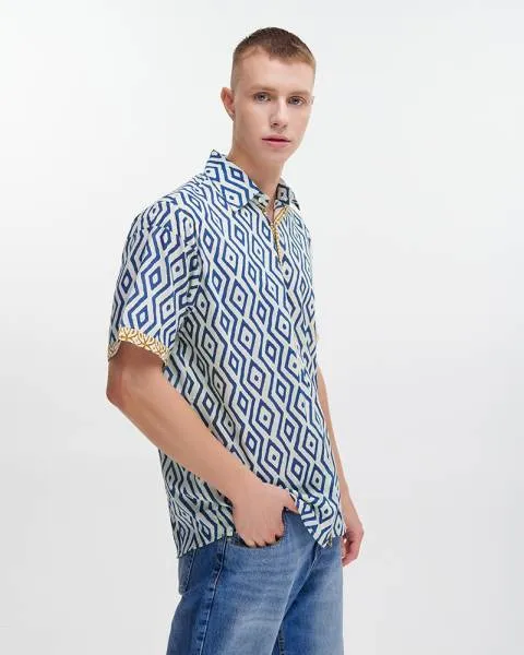 ΠΟΥΚΑΜΙΣΟ ΚΟΝΤΟΜΑΝΙΚΟ ΛΕΥΚΟ/ΜΠΛΕ ΜΕ ΜΟΥΣΤΑΡΔΙ ΛΕΠΤΟΜΕΡΕΙΕΣ M/L (100% COTTON)