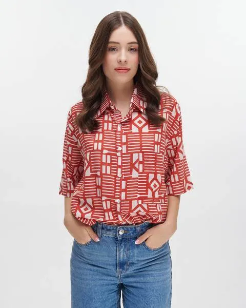 ΠΟΥΚΑΜΙΣΟ ΚΟΝΤΟΜΑΝΙΚΟ ΚΟΚΚΙΝΟ/ΜΠΕΖ S/M (100% COTTON)