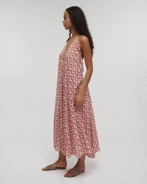 ΦΟΡΕΜΑ ΜΑΚΡΥ ΕΞΩΠΛΑΤΟ ΚΟΚΚΙΝΟ/ΜΠΕΖ/ΜΟΥΣΤΑΡΔΙ ΜΕ ΣΧΕΔΙΑ ONE SIZE (100% COTTON)