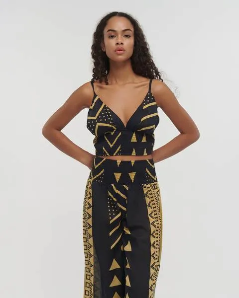 ΤΟΠ ΚΟΝΤΟ ΑΜΑΝΙΚΟ ΜΑΥΡΟ/ΜΟΥΣΤΑΡΔΙ ΜΕ ΣΧΕΔΙΑ ONE SIZE (100% COTTON)